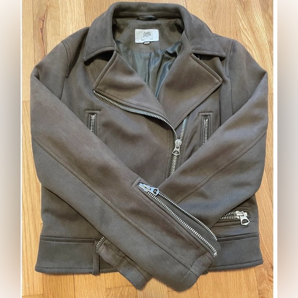 Stylish suedette khaki biker jacket - Picture 4 of 7